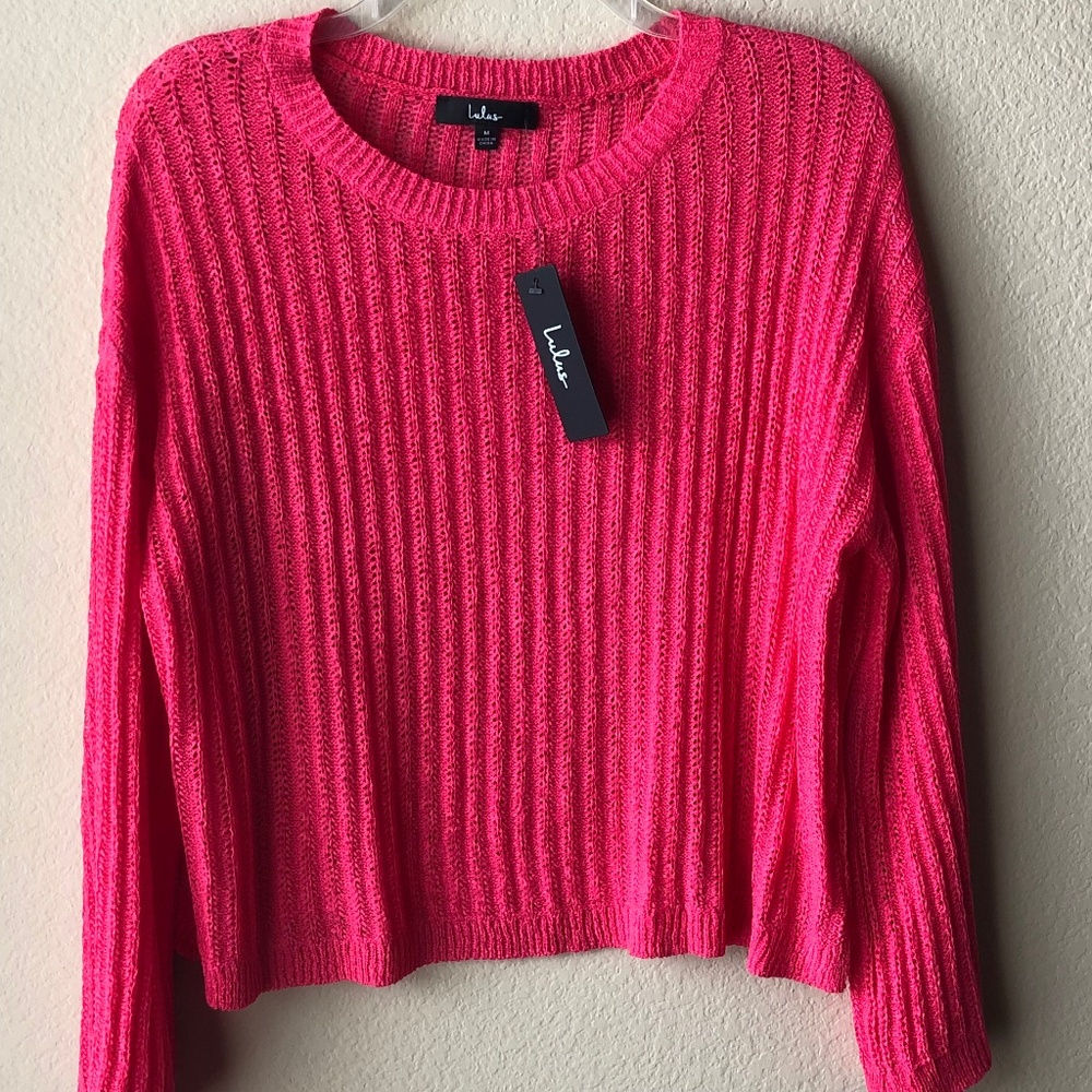 LULUS WOMEN’S TOP, OPEN WEAVE, BRIGHT PINK, SIZE MEDIUM, NEW WITH TAGS